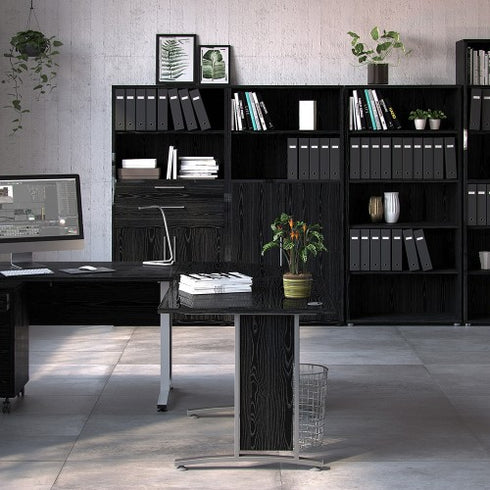 Prima Bookcase 2 Shelves with 2 Drawers and 2 Doors in Black woodgrain